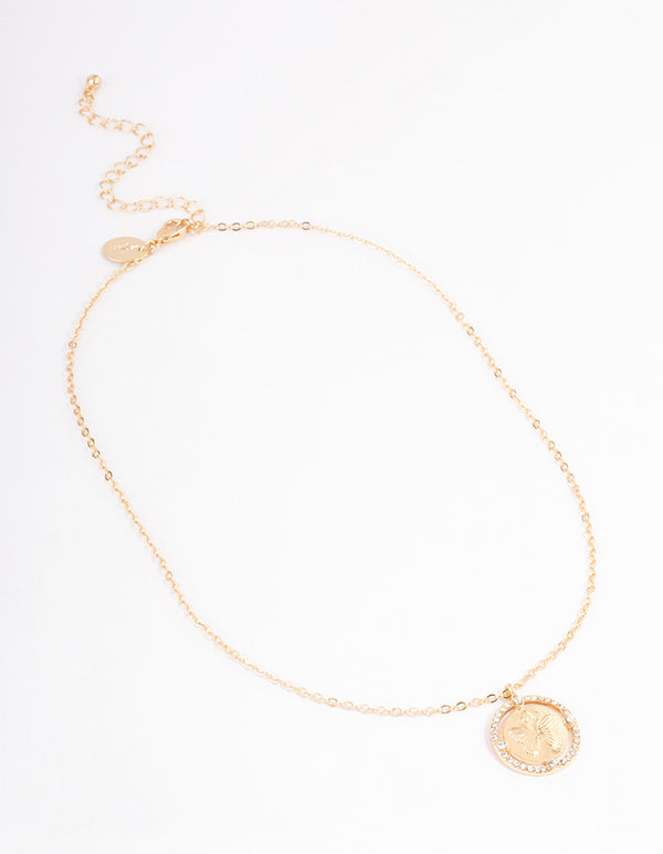 Gold Diamante Butterfly Disc Necklace
