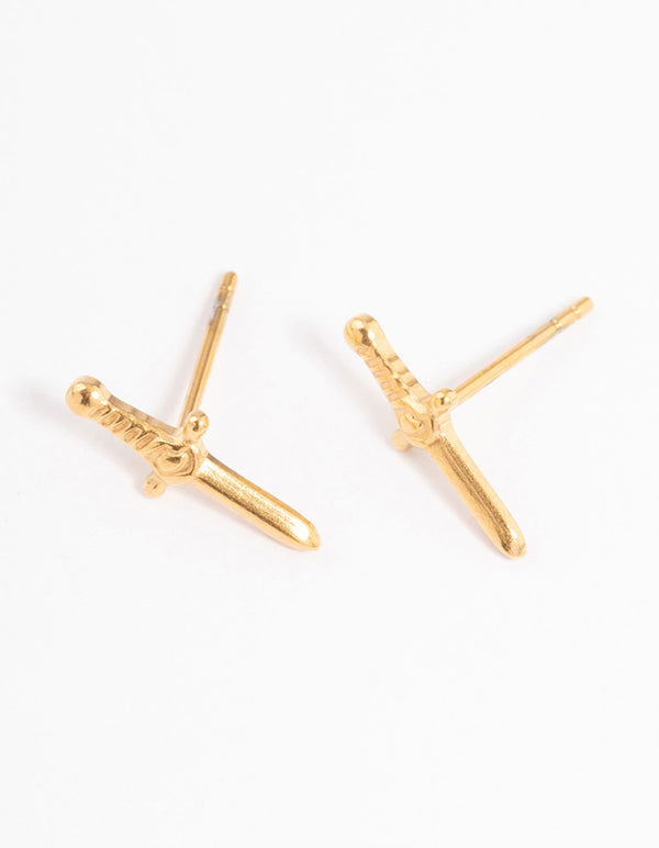 Gold Plated Surgical Steel Dagger Stud Earrings