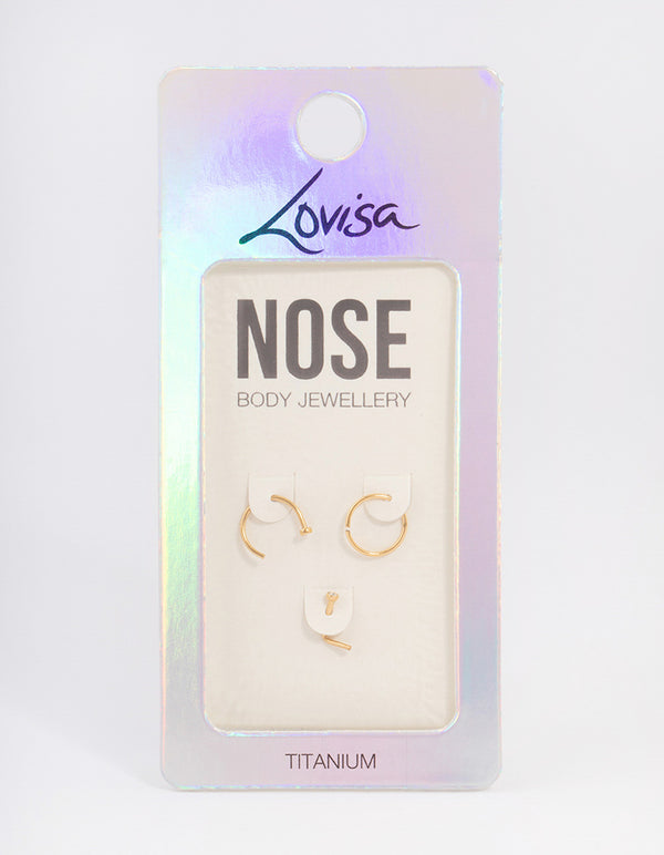 Gold Plated Titanium Basic Nose Ring Pack