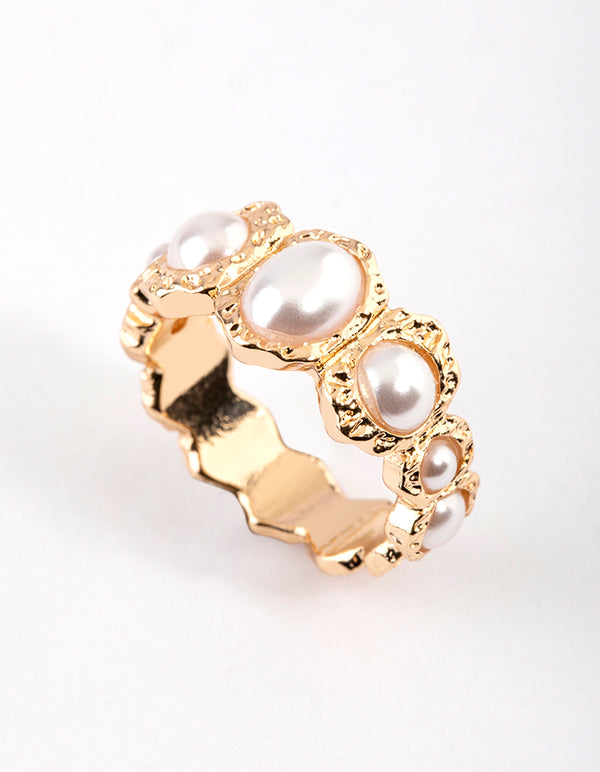 Gold Triple Stone Molten Ring