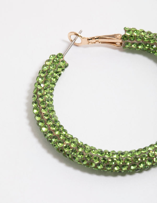 Coated Green Crystal Wrapped Hoop Earrings