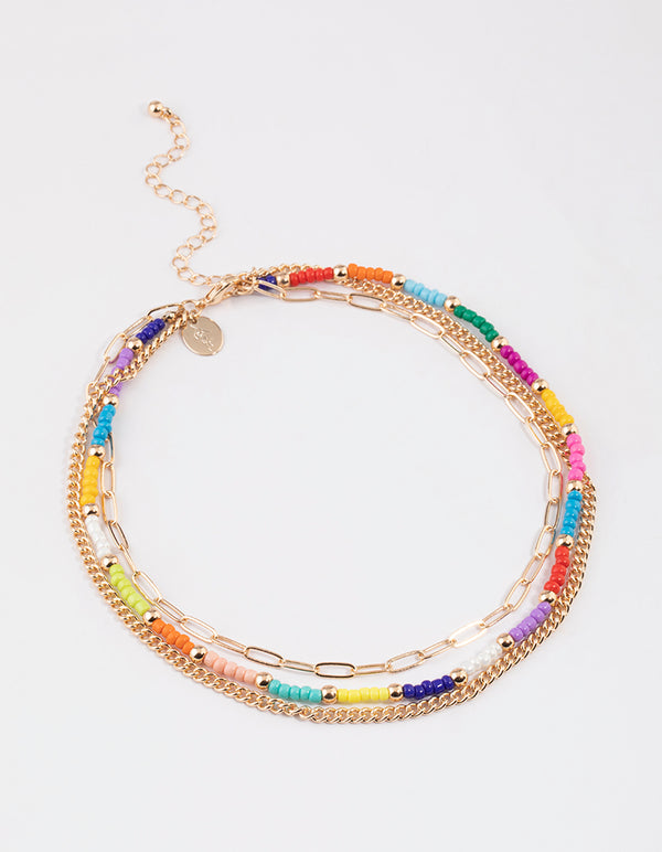 Gold Multi Beaded Layered Necklace