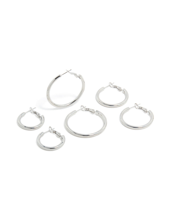 Waterproof Stainless Steel Large Basic Hoop Earrings Pack