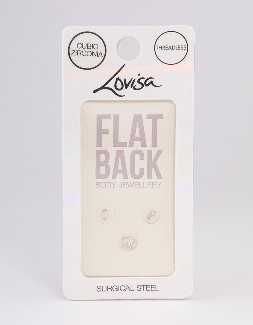 Gold Plated Surgical Steel Cubic Zirconia Baguette Flat Back Pack