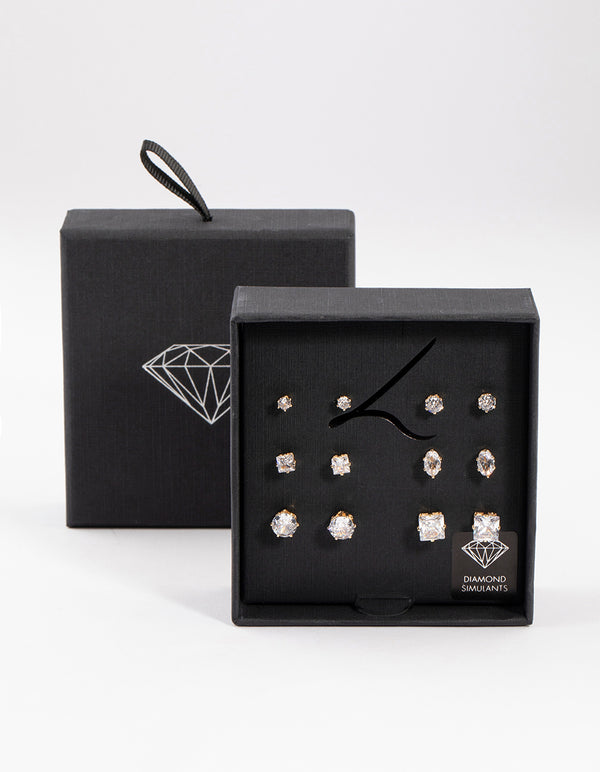 Gold Diamante Earring Set 6-Pack