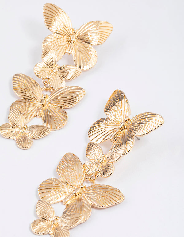 Gold Statement Butterfly Drop Earrings