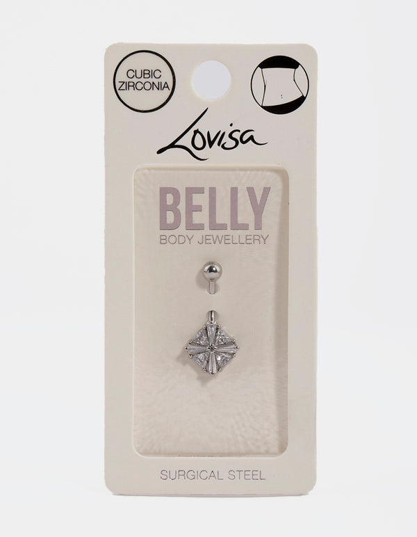Surgical Steel Cubic Zirconia Square Baguette Belly Ring