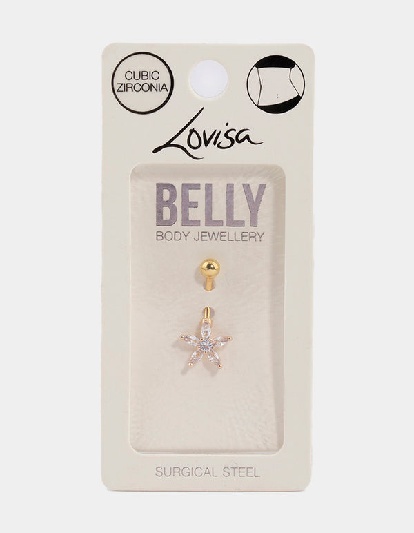 Gold Plated Surgical Steel Cubic Zirconia Daisy Belly Ring