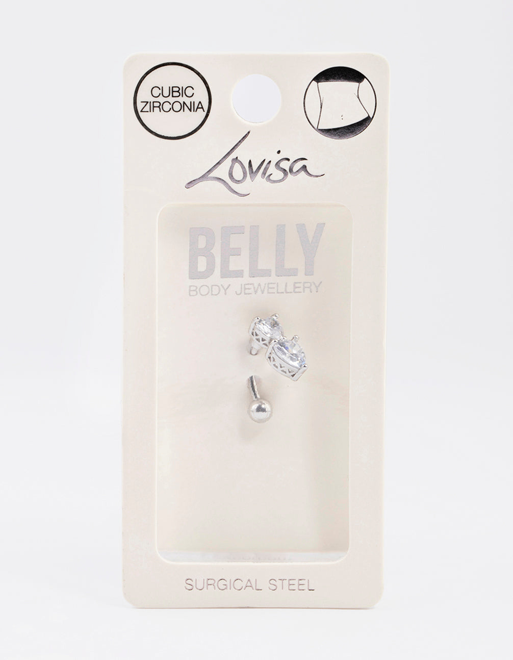Surgical Steel Cubic Zirconia Heart Stacked Belly Ring
