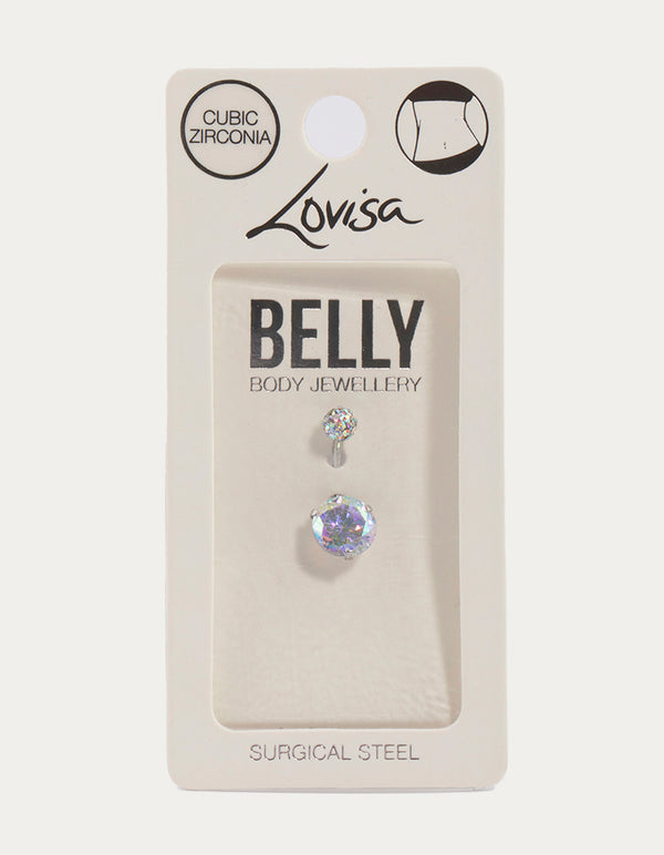 Surgical Steel Cubic Zirconia Round Claw Belly Ring