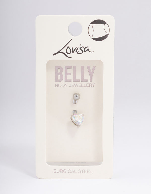 Surgical Steel Cubic Zirconia Love Heart Claw Belly Ring