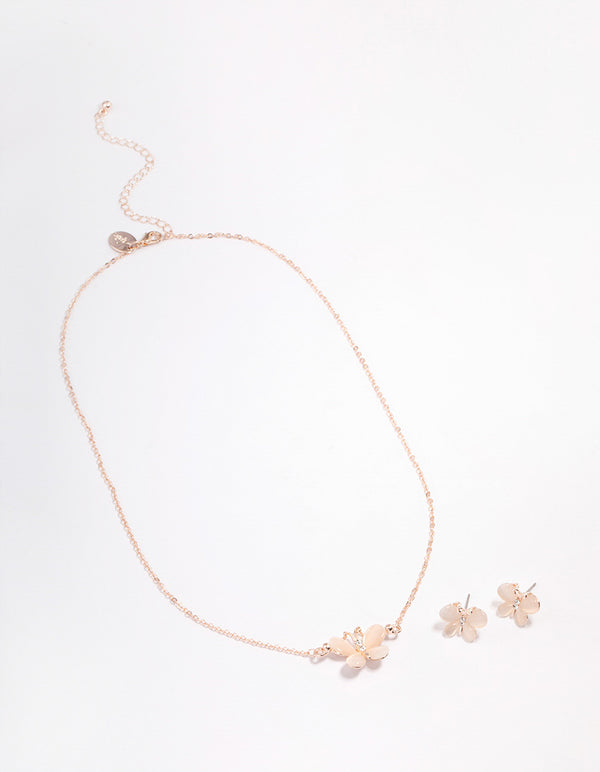 Rose Gold Cateye Butterfly Jewellery Set