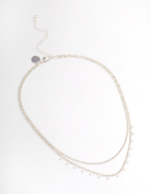 Silver Plated Diamante Double Layer Choker