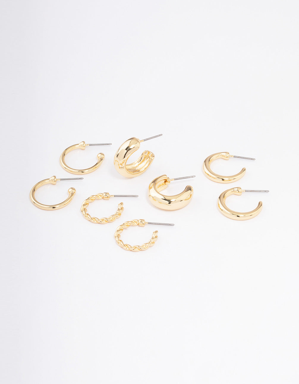 Gold Plated Smooth Chunky Hoop Earrings 4-Pack
