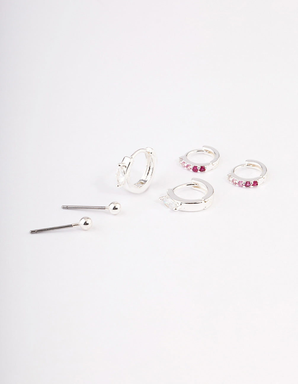Silver Plated Cubic Zirconia Statement Huggie Earrings Pack