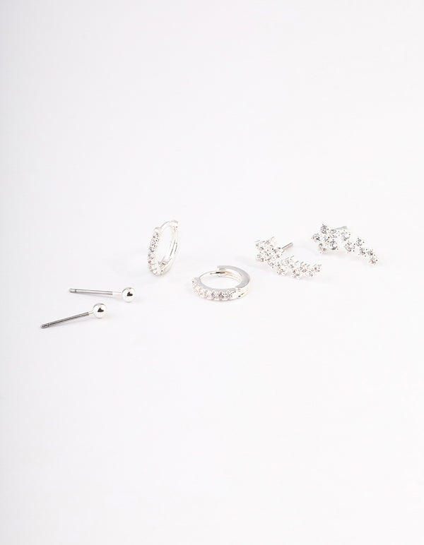 Silver Plated Brass Cubic Zirconia Daisy Chain Earrings Pack