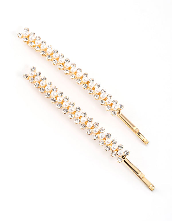 Gold Pearl & Diamante Hair Clip Pack