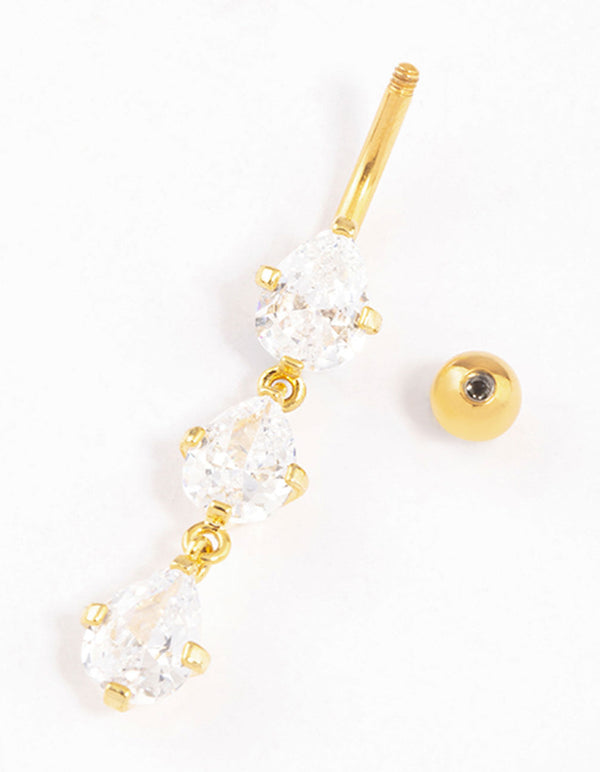 Gold Plated Titanium Cubic Zirconia Drop Belly Ring