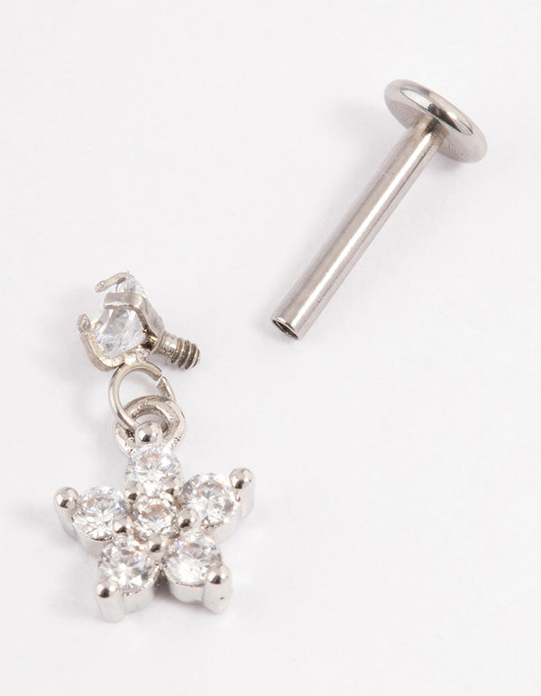 Surgical Steel Cubic Zirconia Flower Drop Flat Back