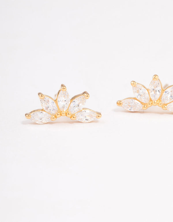 Gold Plated Sterling Silver Cubic Zirconia Fan Stud Earrings