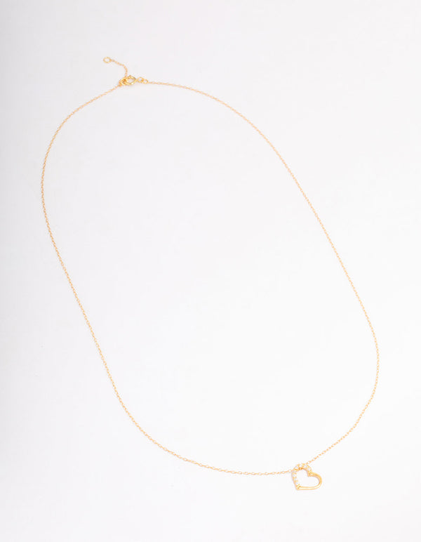 Gold Plated Sterling Silver Cubic Zirconia Half Paved Heart Necklace