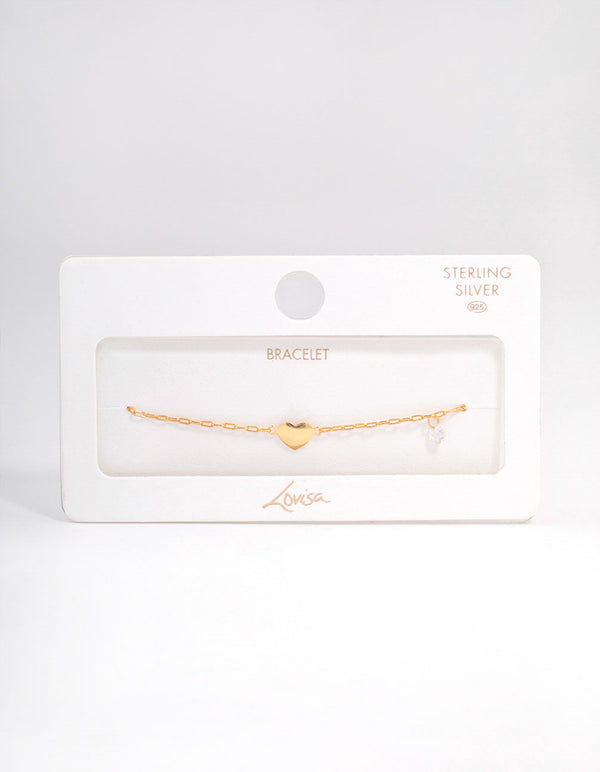 Gold Plated Sterling Silver Heart & Charm Bracelet