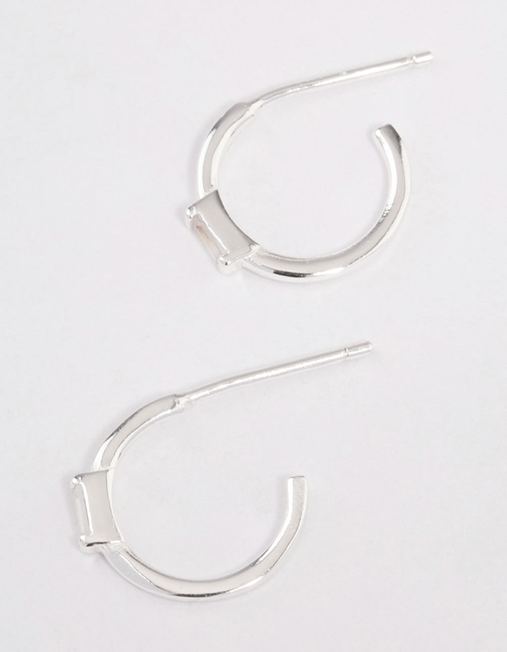 Sterling Silver Cubic Zirconia Rectangle Mini Hoop Earrings
