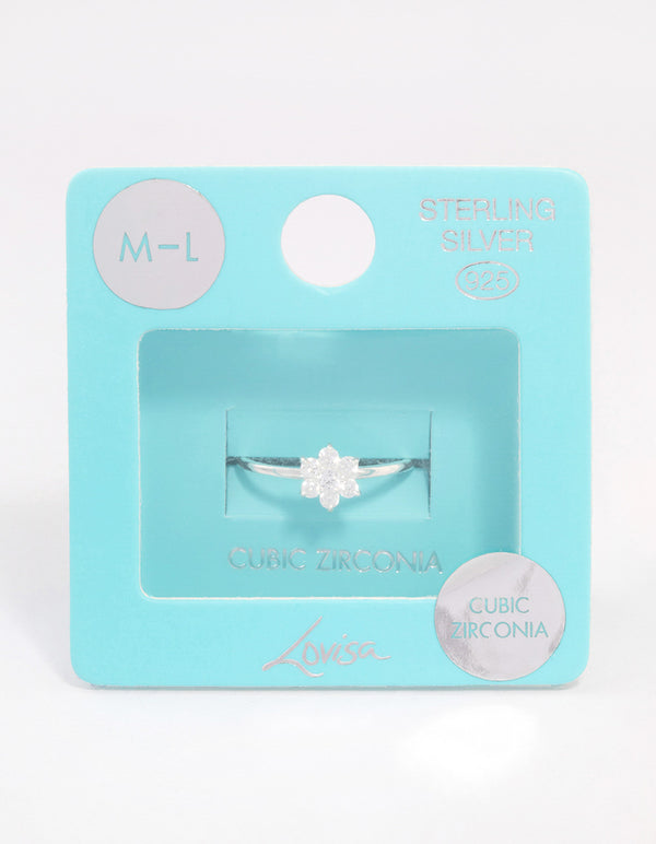 Sterling Silver Cubic Zirconia Daisy Flower Ring