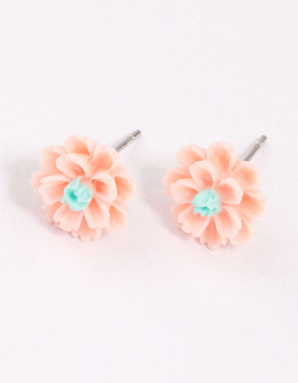 Pink Dahlia Stud Earrings