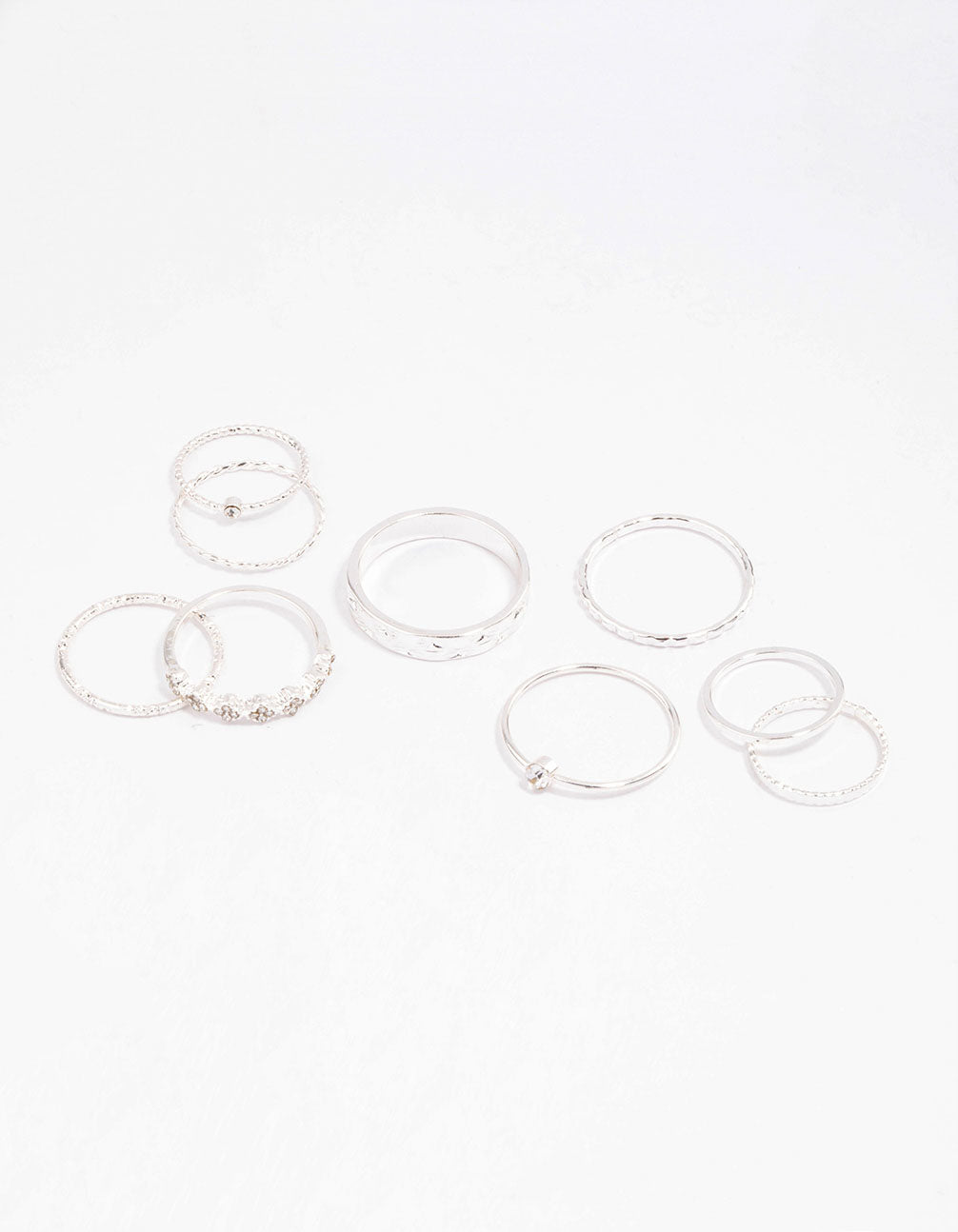 Silver Dainty Flower Ring Pack