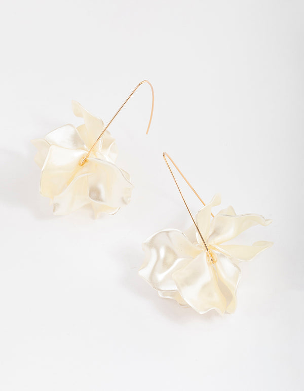 Gold Frosted Flower Drop Earrings