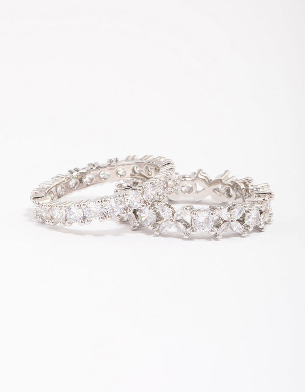 Silver Flower Double Band Stack Ring