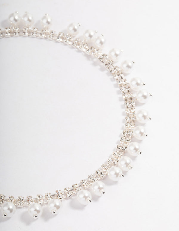 Silver Cup Chain Pearl Tassel Choker