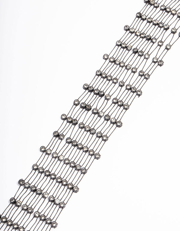 Black Mesh Stretch Diamante Scarf Necklace