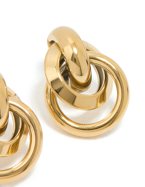 Waterproof Gold Plated Stainless Steel Knotted Link Drop Earrings