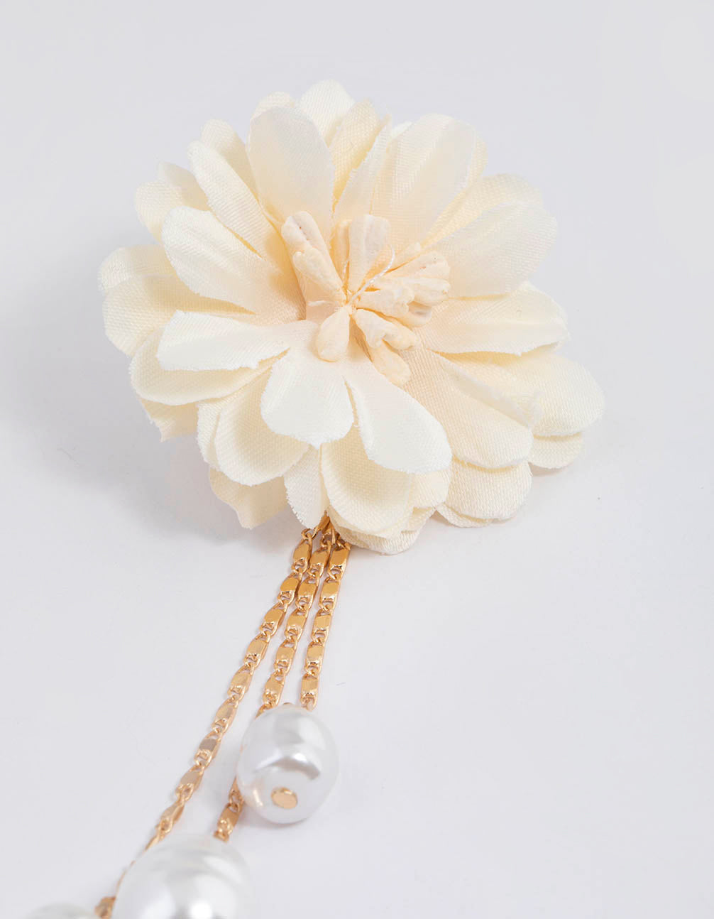 Gold Fabric Flower Pearly Drop Earrings