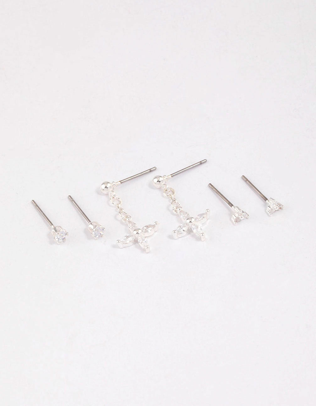 Silver Plated Brass Cubic Zirconia Drop Flower Earring 6-Pack