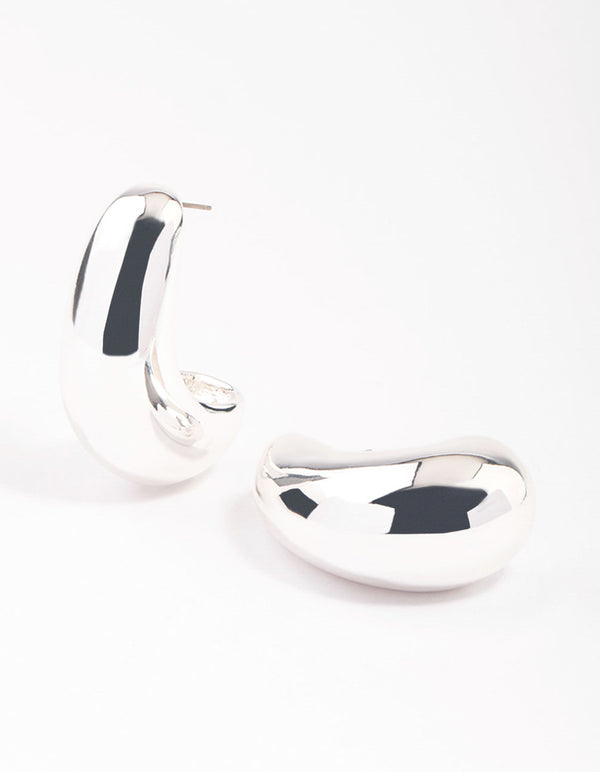 Silver Plated Brass Bold Wide Hoop Earrings