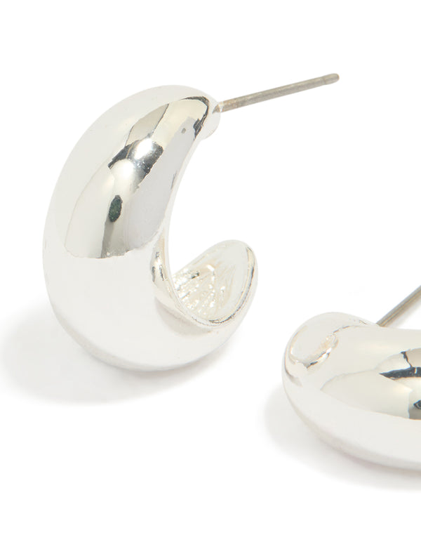 Silver Chubby Teardrop Huggie Earrings