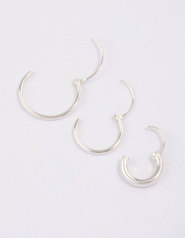 Sterling Silver Mixed Thick Hoop Earrings Pack