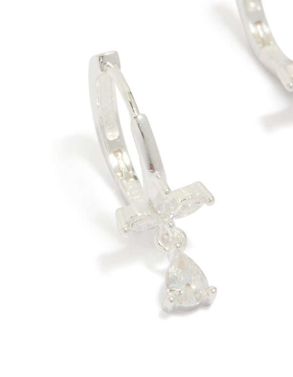 Sterling Silver Trio Marquise Huggie Pear Earrings