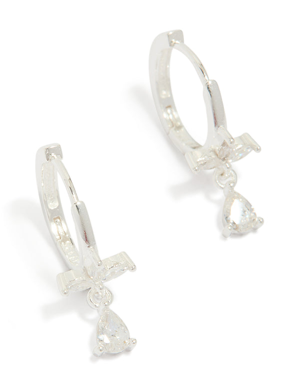 Sterling Silver Trio Marquise Huggie Pear Earrings