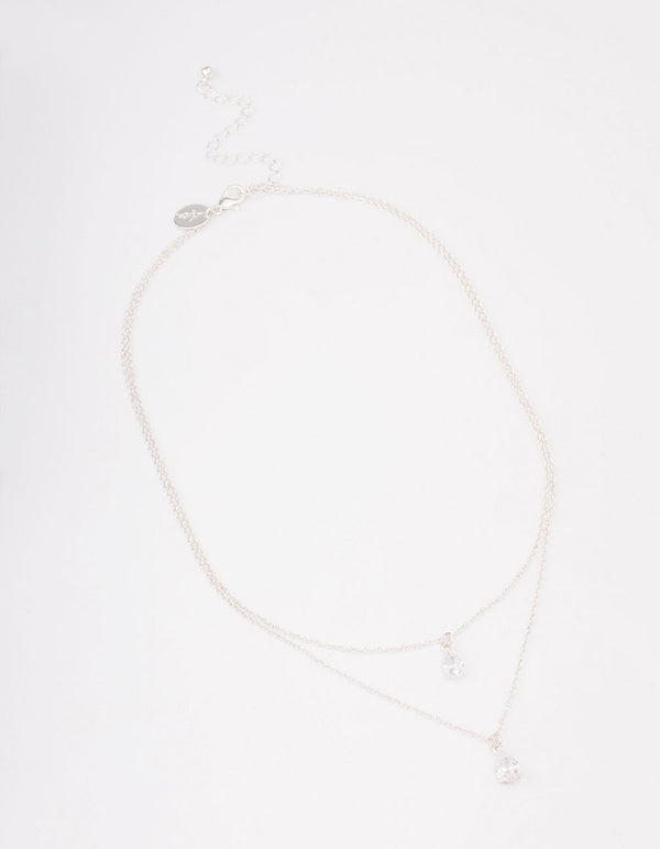 Silver Diamante Dainty Layered Necklace