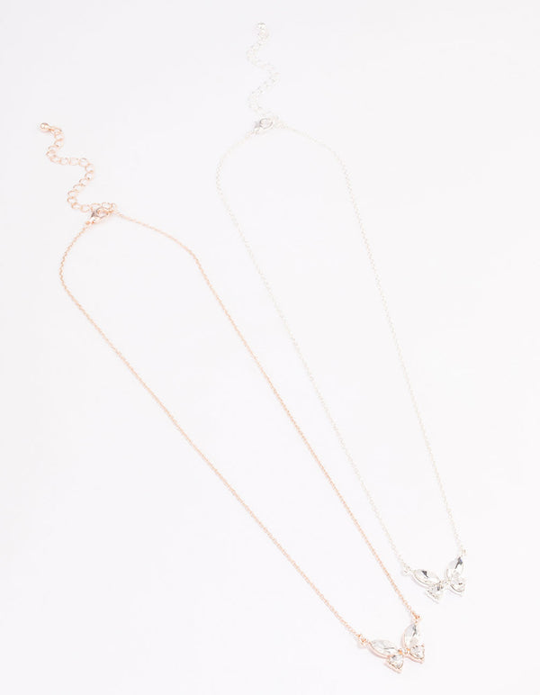 Mixed Metal Diamante Butterfly Necklace Pack