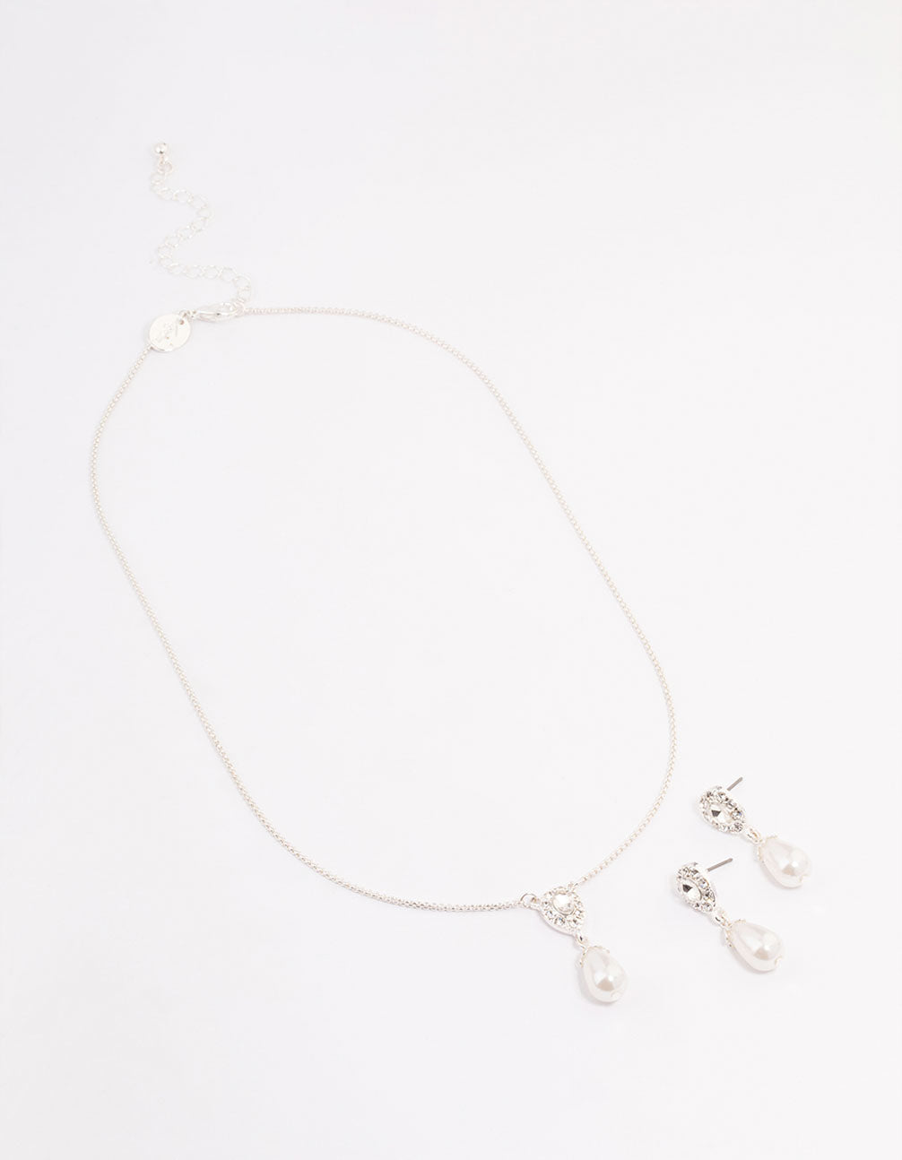 Silver Pearl Halo Drop Jewellery Set