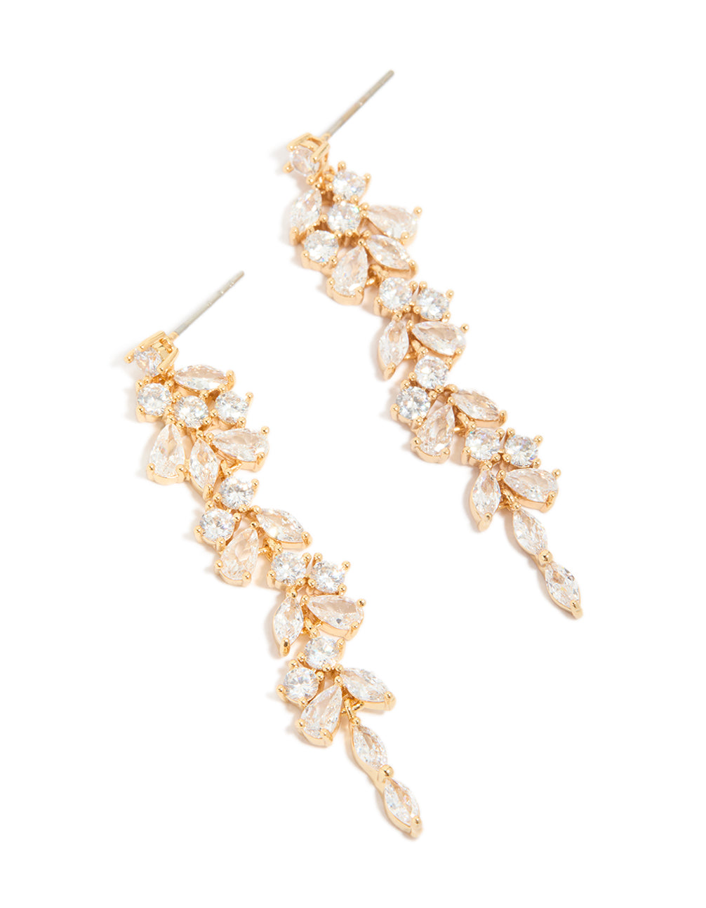 Gold Plated Cubic Zirconia Dainty Vine Drop Earrings