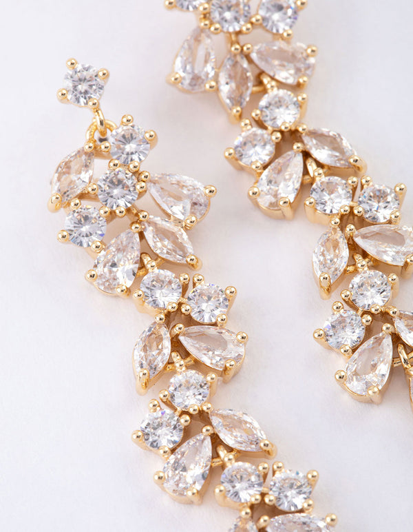 Gold Plated Cubic Zirconia Dainty Vine Drop Earrings