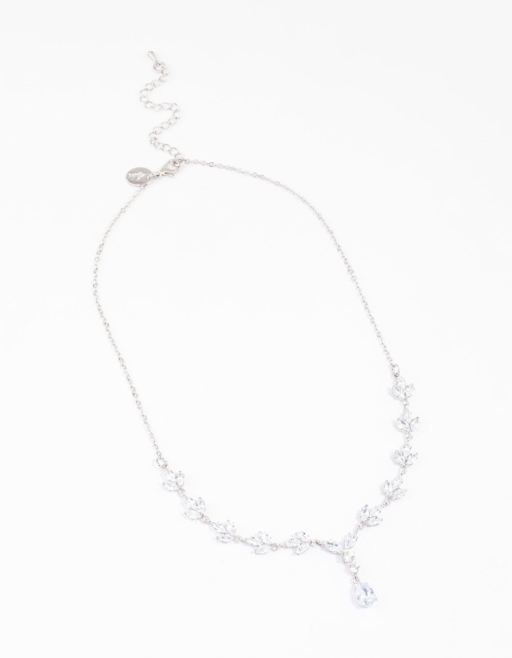 Silver Plated Cubic Zirconia Marquise Vine Y-Shaped Necklace