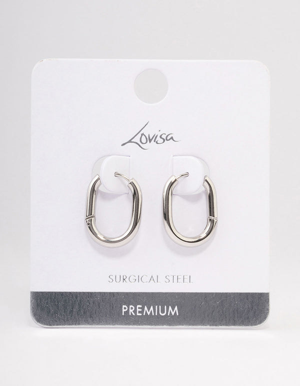Waterproof Stainless Steel Plain Oval Huggie Hoop Earrings