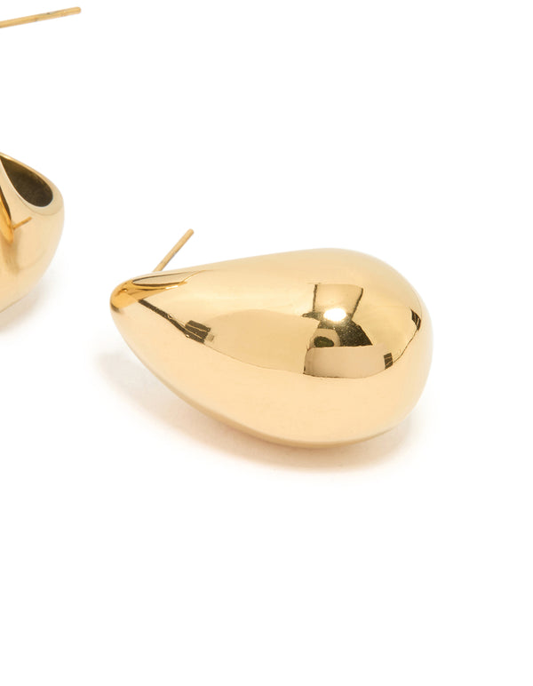 Waterproof Gold Plated Stainless Steel Large Teardrop Earrings